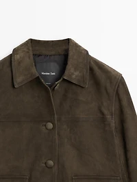 Veste en cuir effet daim avec boutons recouverts