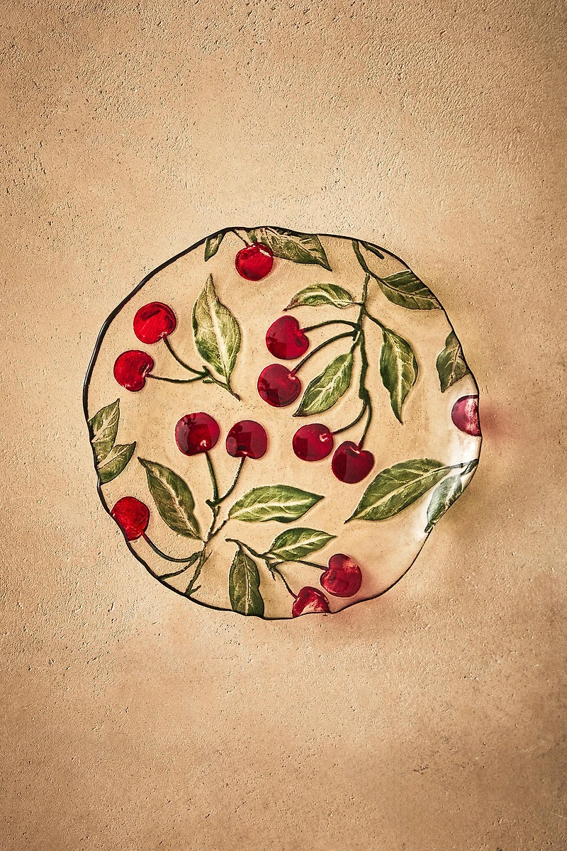 ASSIETTE À DESSERT VERRE RECYCLABLE CERISES