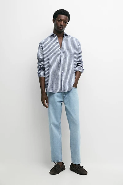 Chemise à rayures en lin regular fit