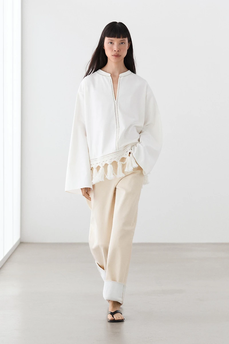 Blouse brodée à franges