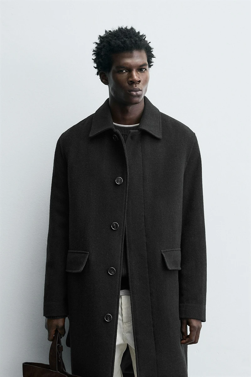 100% WOOL HERRINGBONE COAT