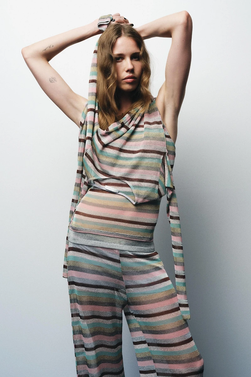 METALLIC THREAD STRIPED PANTS