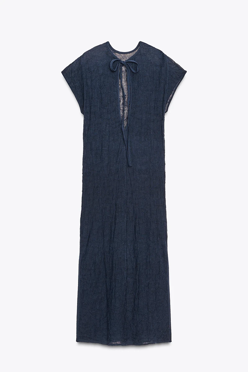 WRINKLED EFFECT FINE KNIT MIDI DRESS
