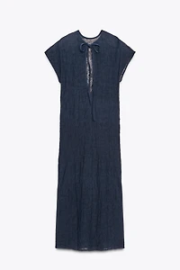 WRINKLED EFFECT FINE KNIT MIDI DRESS