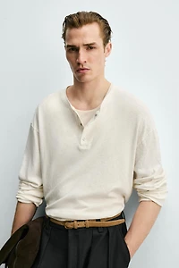 T-SHIRT COL TUNISIEN COTON - LIN