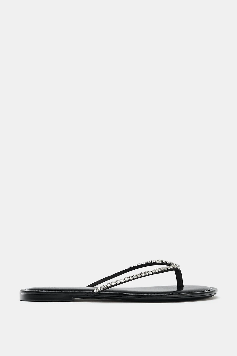 RHINESTONE FLAT SANDALS