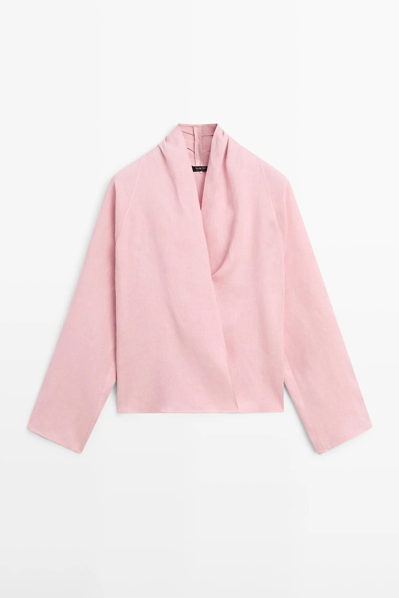 Flowing loose-fitting linen wrap blouse