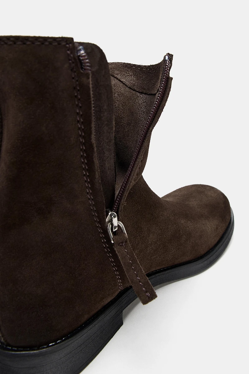 SPLIT LEATHER FLAT ANKLE BOOTS