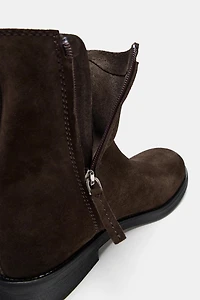 SPLIT LEATHER FLAT ANKLE BOOTS