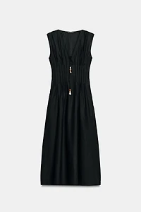 LINEN PINTUCK MIDI DRESS