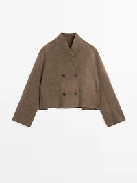 Short wool blend double-breasted jacket