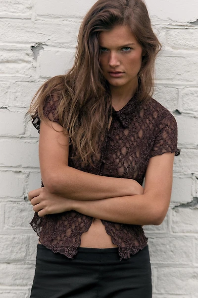 TOP VESTE EN DENTELLE À BOUTONS