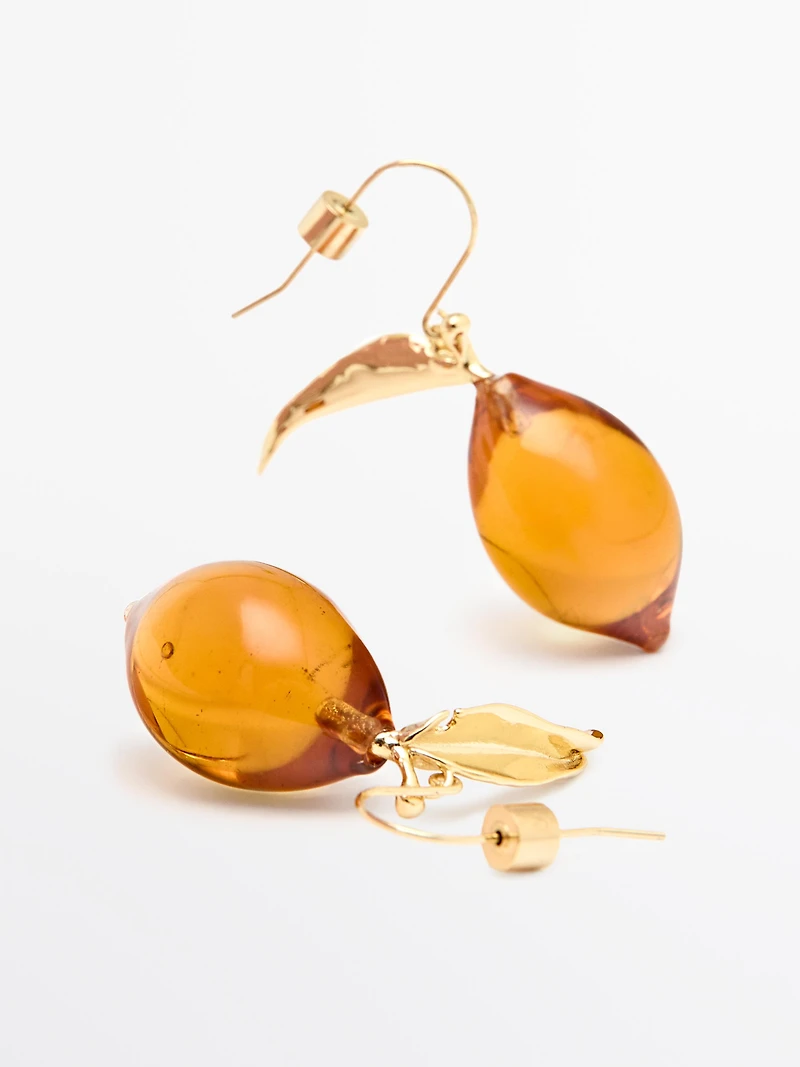 Glass amber teardrop earrings