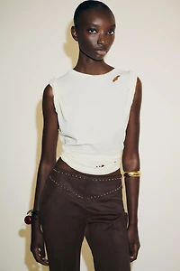 FAUX SUEDE STUDDED FLARE PANTS