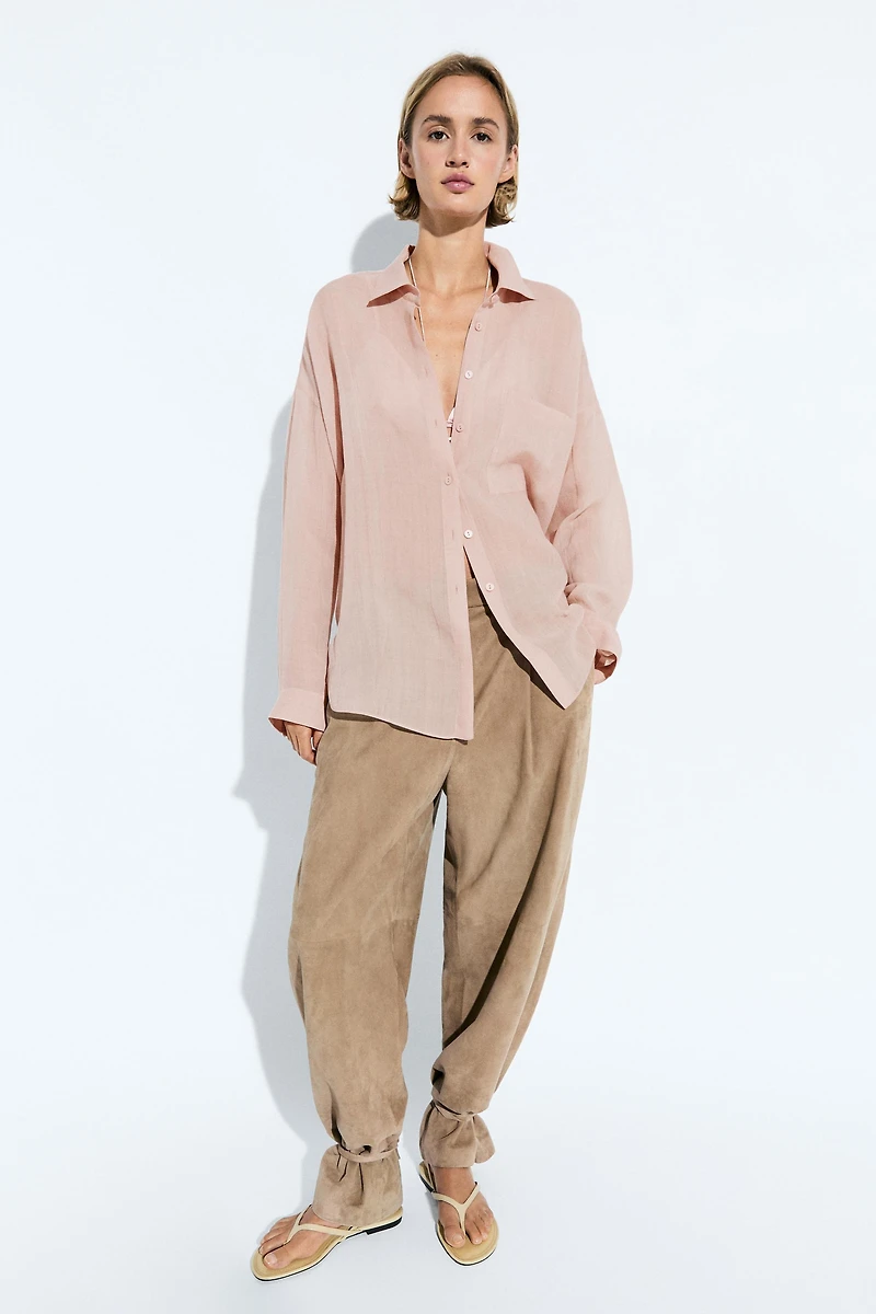 Flowing ramie pocket shirt