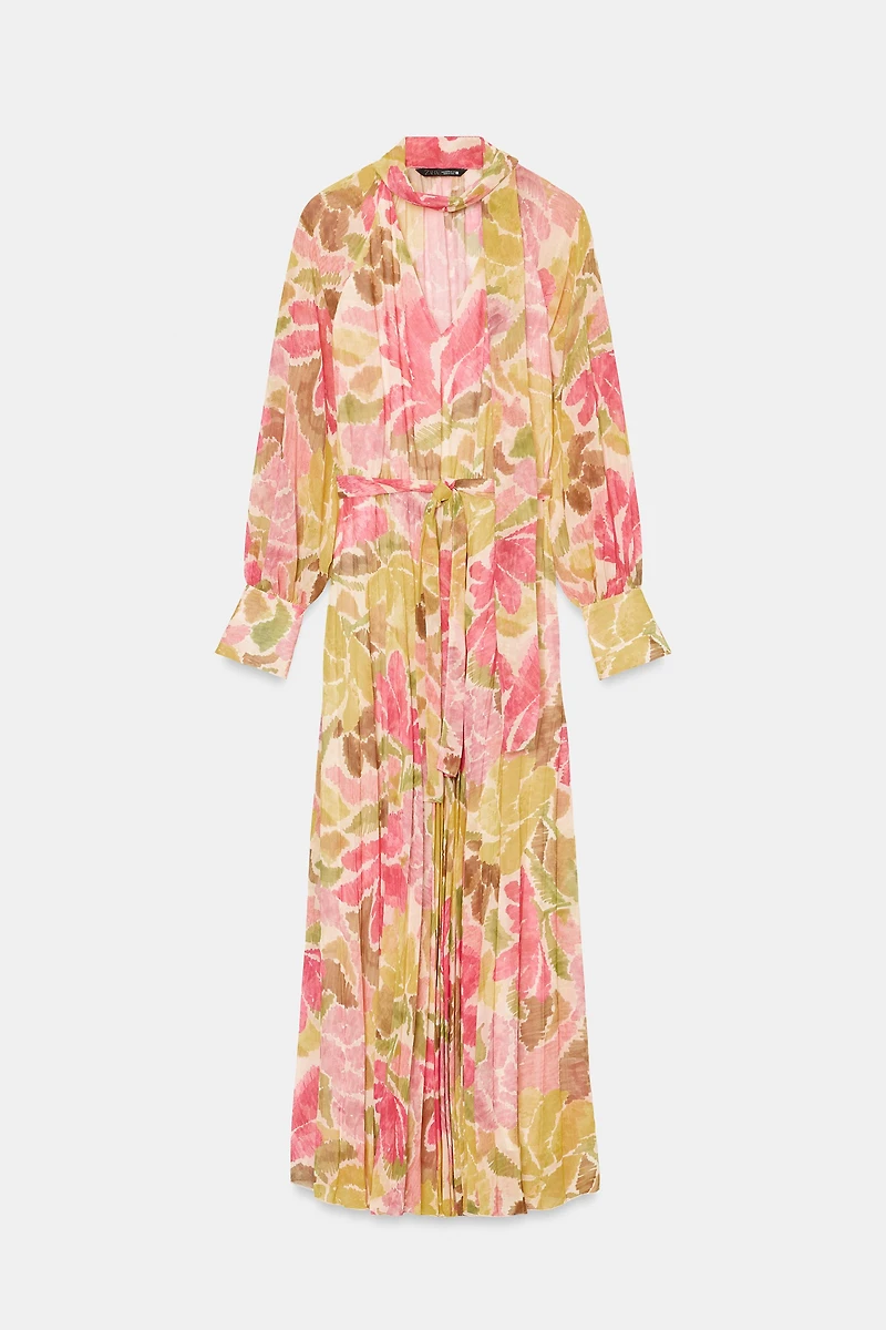 FLORAL PRINT BOW BELT DRESS