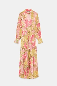 FLORAL PRINT BOW BELT DRESS