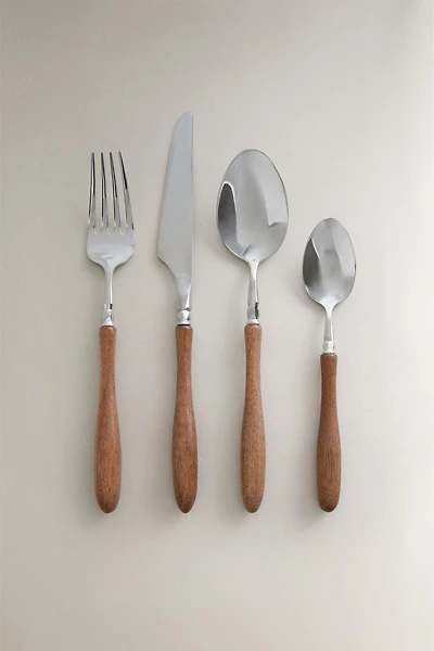 ACACIA WOOD HANDLE FLATWARE SET (SET OF 4)