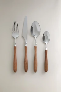 ACACIA WOOD HANDLE FLATWARE SET (SET OF 4)