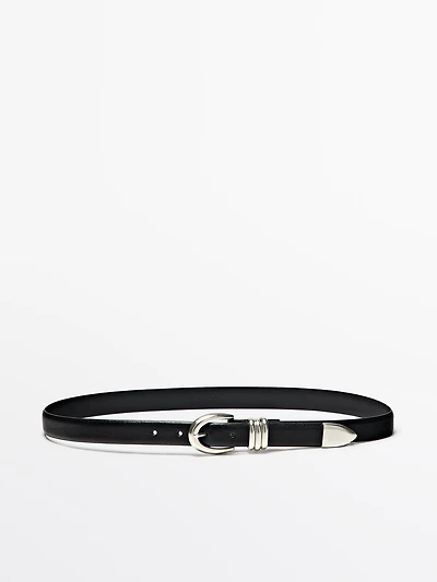 Nappa leather belt with metallic detail