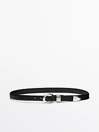 Nappa leather belt with metallic detail