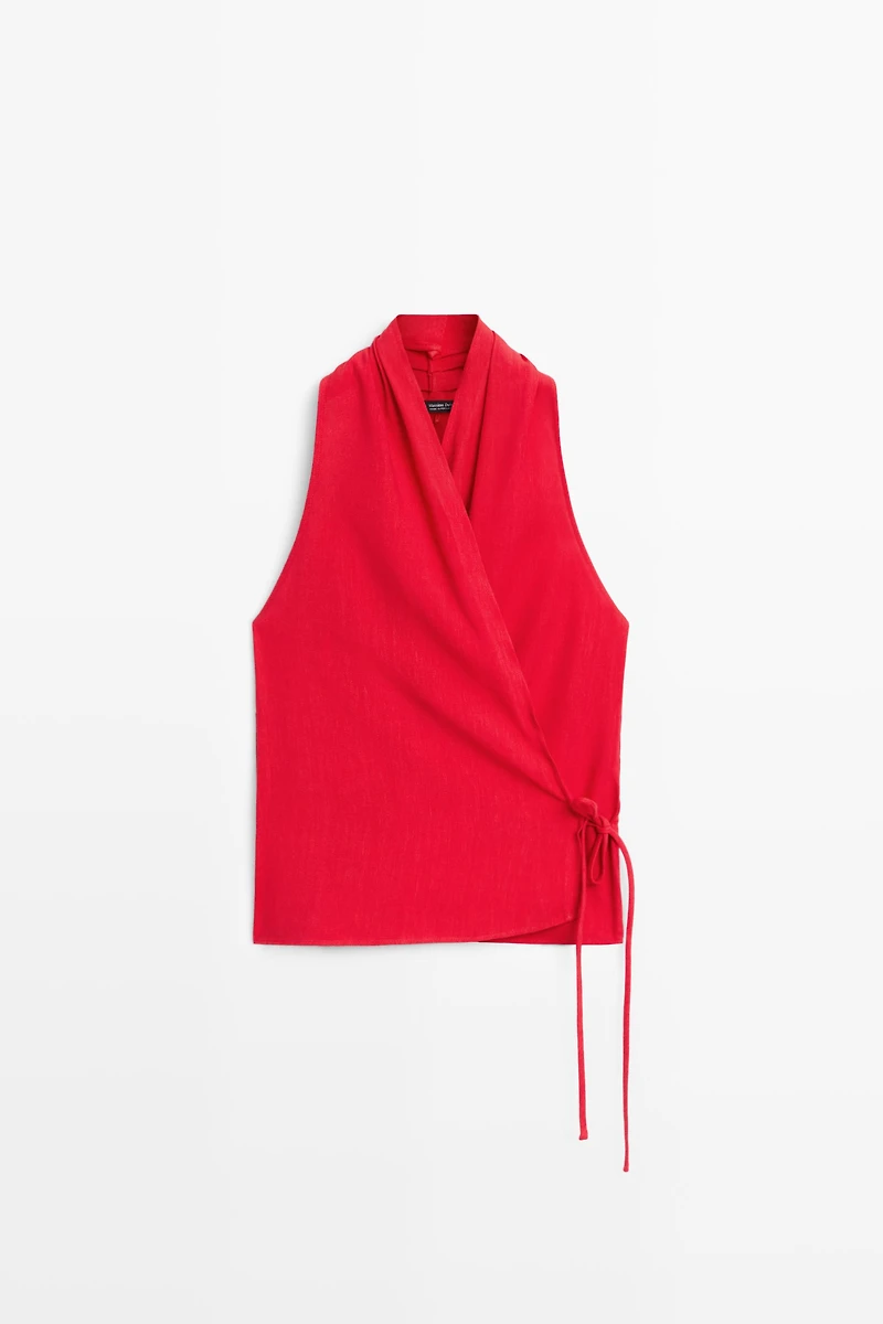 Linen halter top with tie detail