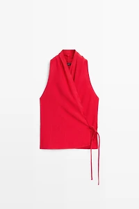 Linen halter top with tie detail