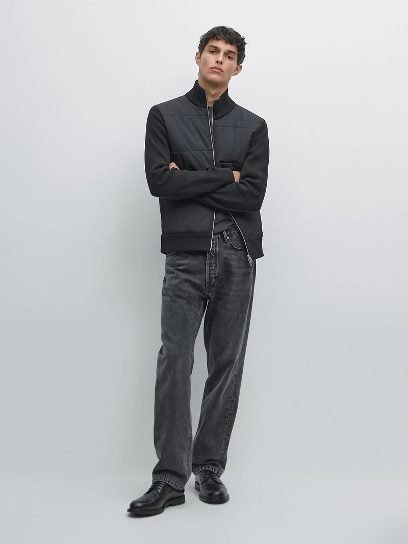 Contrast knit puffer jacket