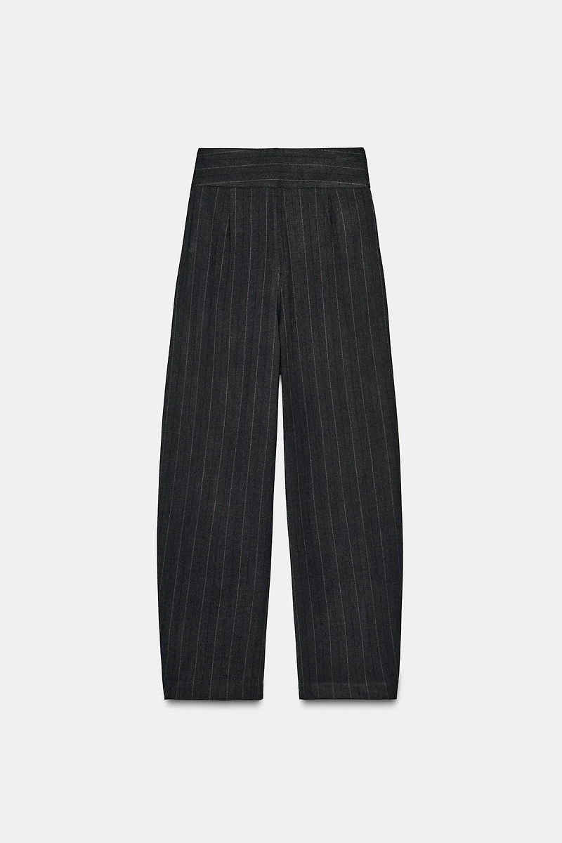 PLEATED STRIPED BALLOON PANTS