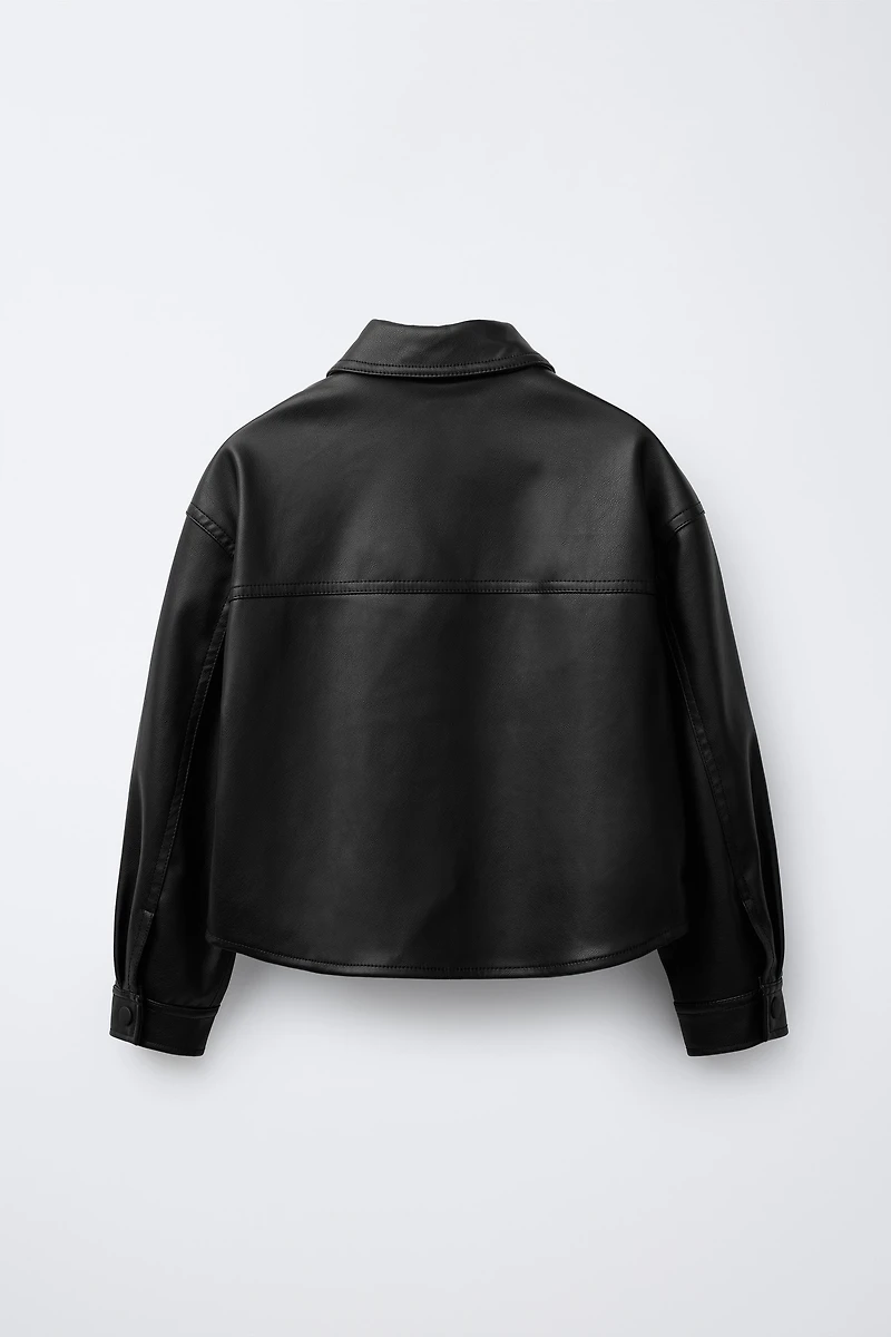 FAUX LEATHER OVERSHIRT WITH POCKETS