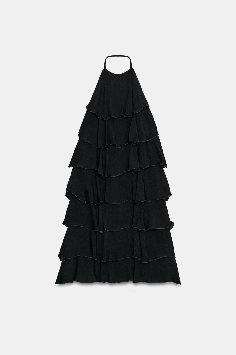 RUFFLED HALTER MINI DRESS