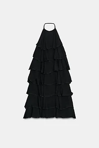 RUFFLED HALTER MINI DRESS