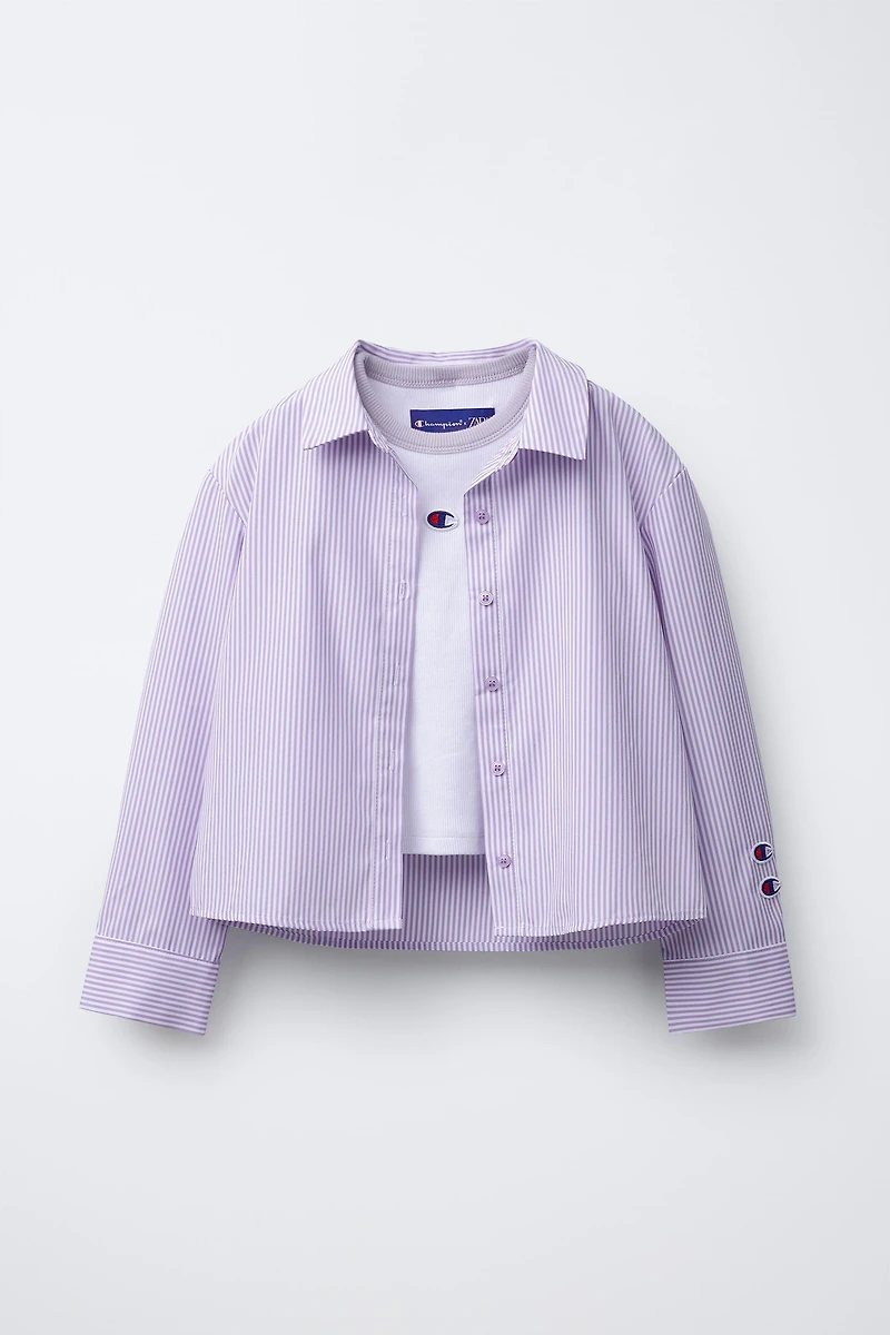 PACK CHEMISE POPELINE RAYÉE AVEC DÉBARDEUR EN MAILLE CHAMPION ® X ZARA
