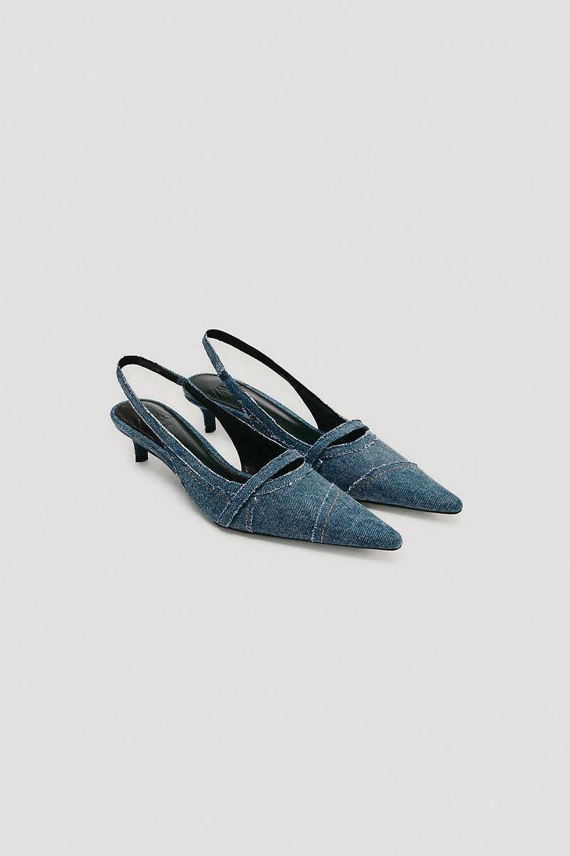 LIMITED EDITION DENIM KITTEN HEEL SLINGBACKS
