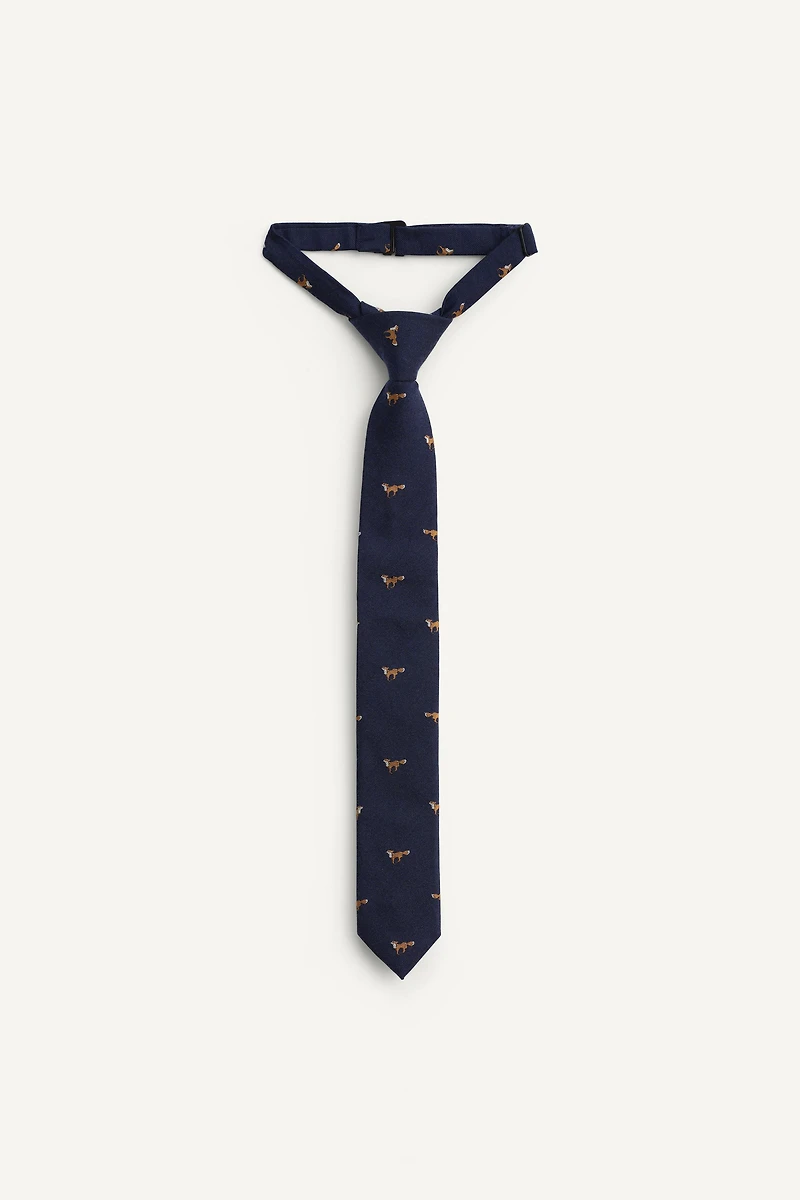 WOOL AND SILK TIE WITH EMBROIDERED FOXES LIMITED EDITION