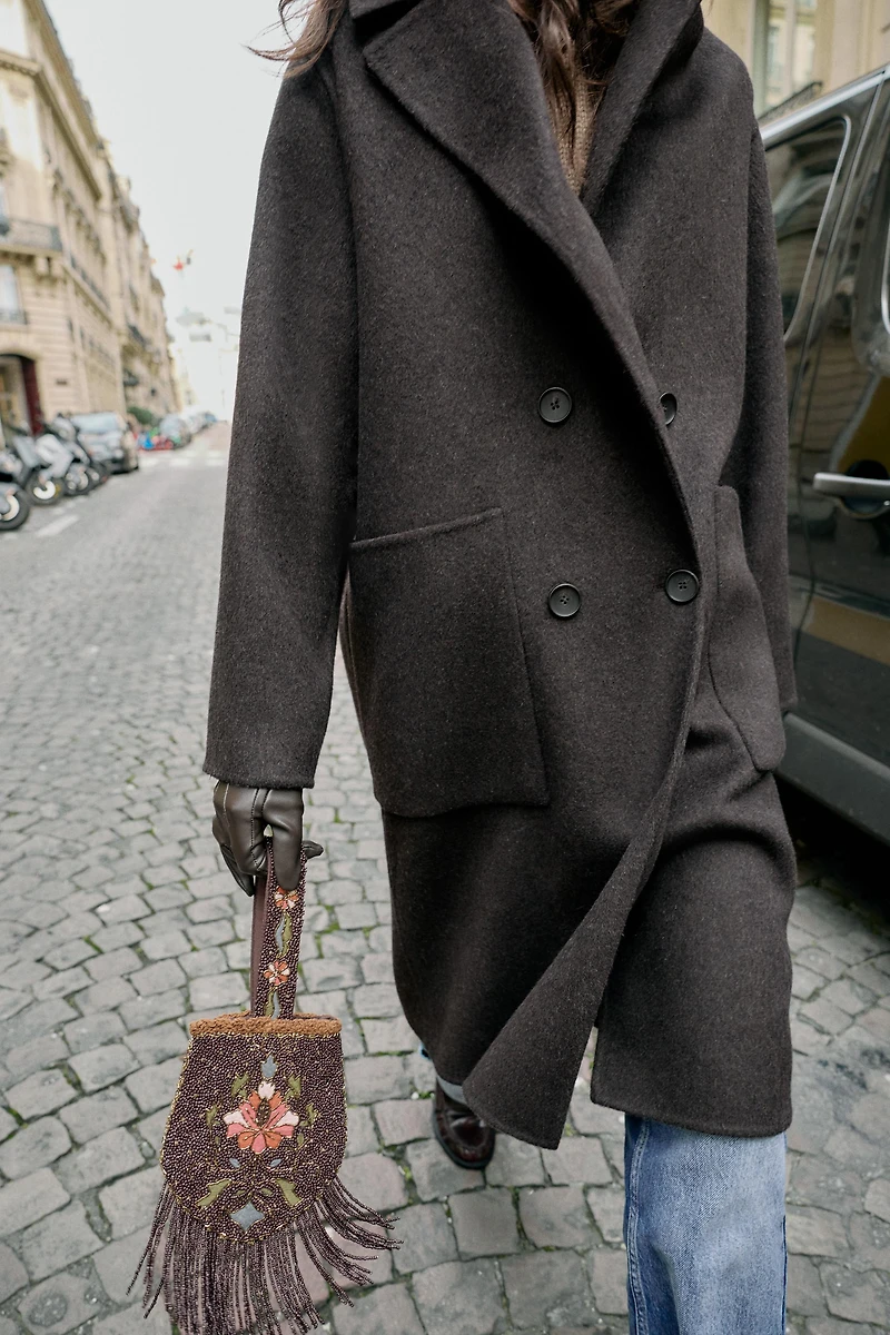 LONG DOUBLE-BREASTED WOOL COAT