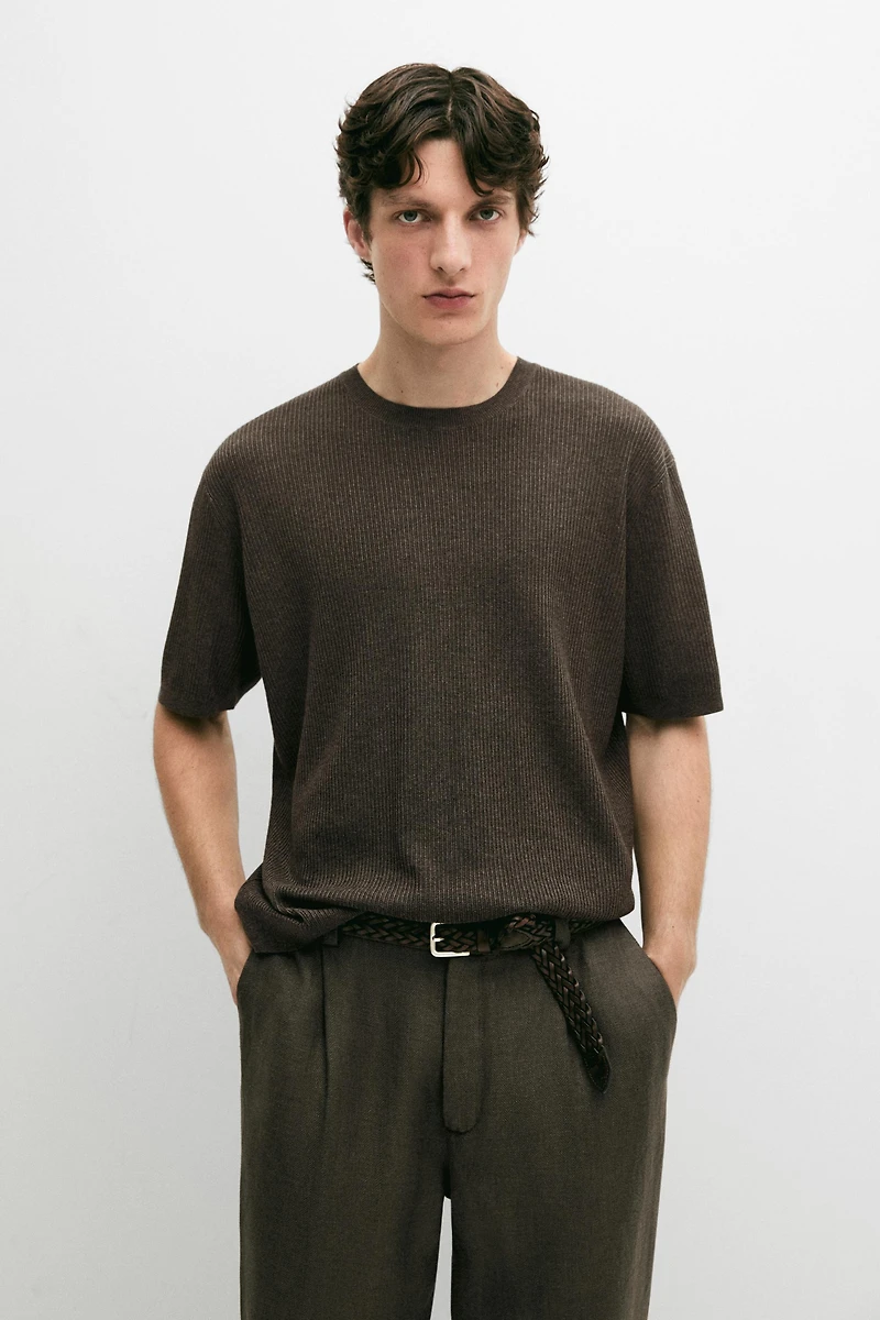 Short sleeve knit cotton blend sweater