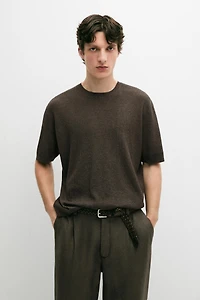 Short sleeve knit cotton blend sweater