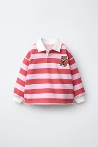 STRIPED BEAR EMBROIDERY POLO