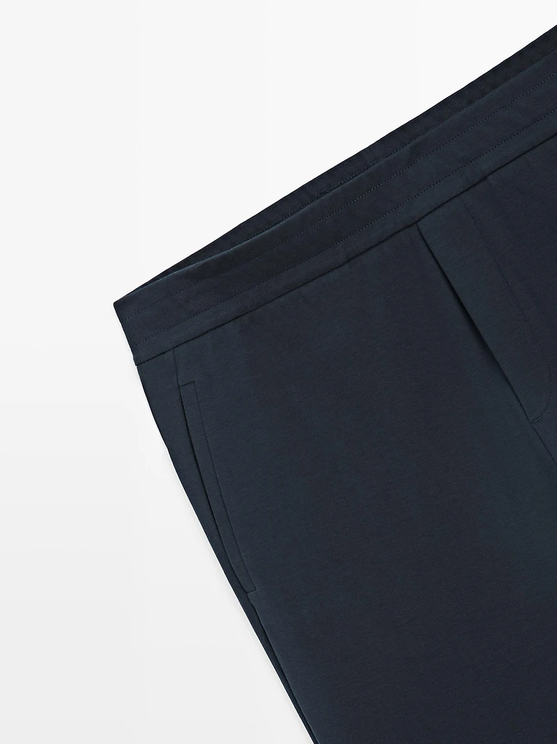 Straight-leg cotton blend trousers