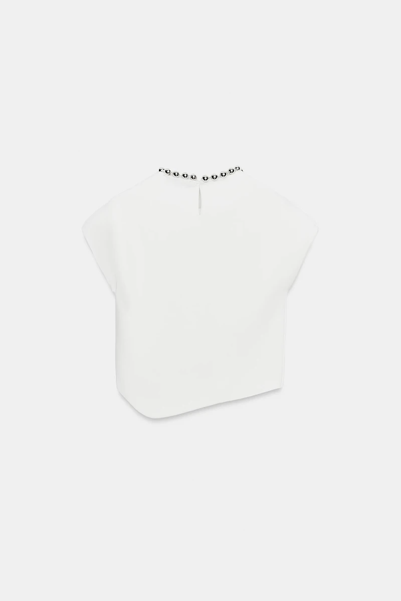 BEADED NECK KNIT TOP