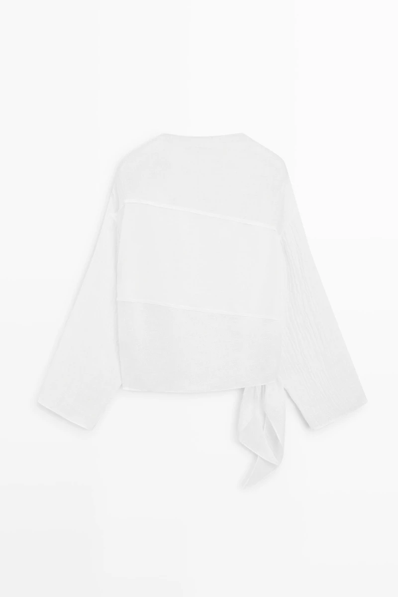 Chemise en lin mélangé à textures combinées
