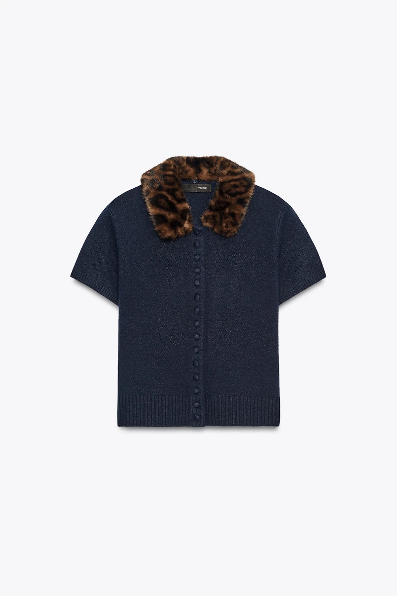 VESTE EN MAILLE COL IMPRIMÉ ANIMAL