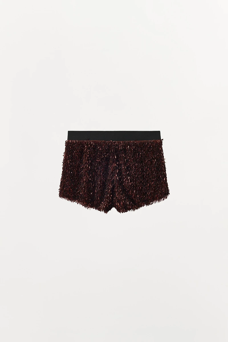 CONTRAST WAIST SEQUIN SHORTS