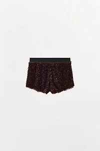 CONTRAST WAIST SEQUIN SHORTS