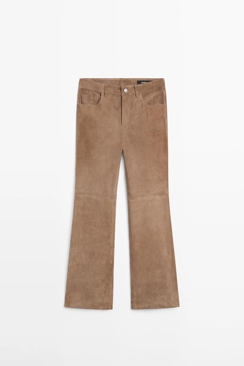 Cropped suede leather flare fit leggings