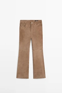 Cropped suede leather flare fit leggings