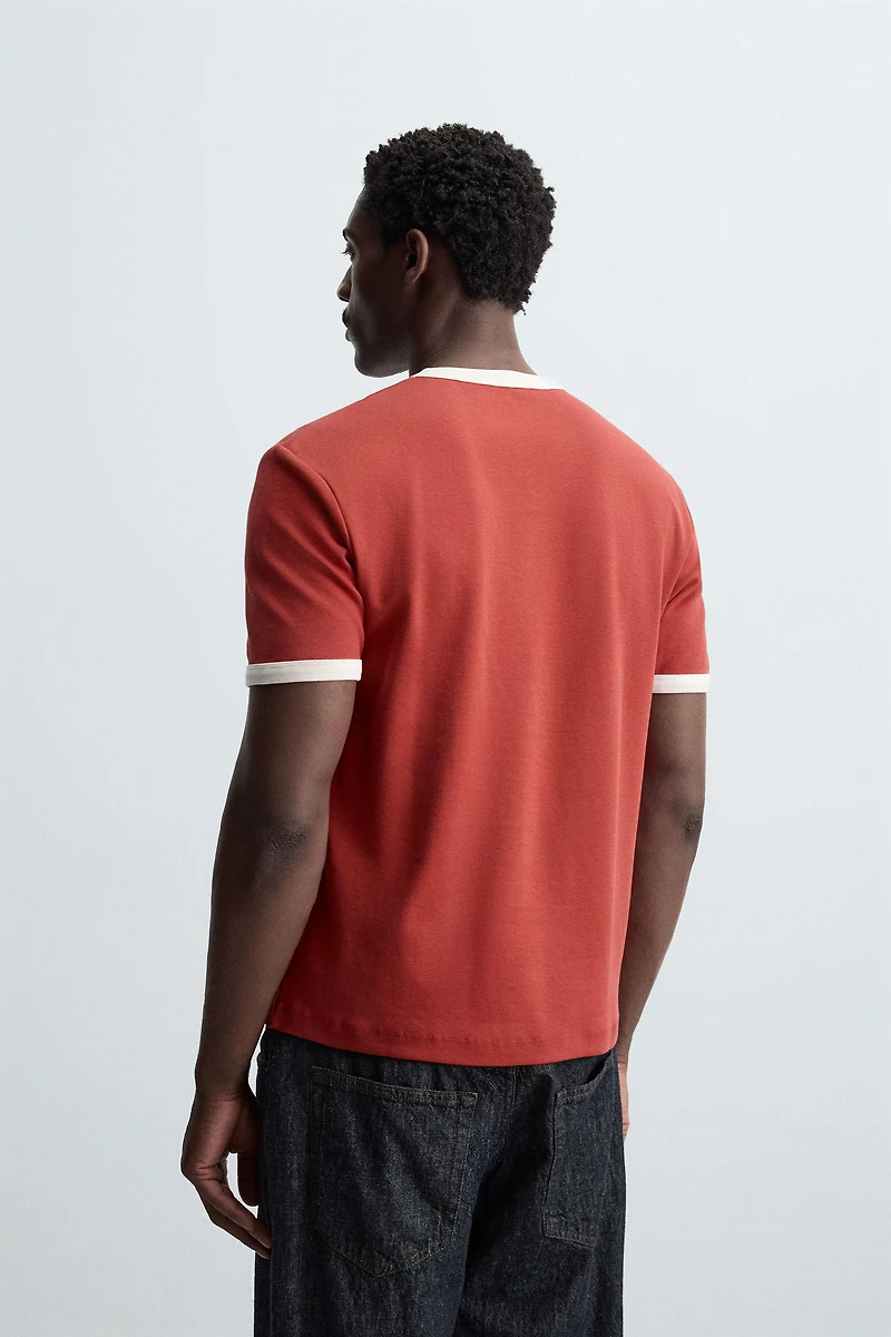 BASIC CONTRAST RIBBED T-SHIRT