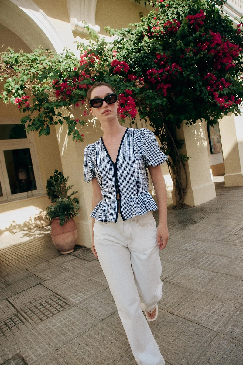 BLOUSE PEPLUM À CARREAUX VICHY