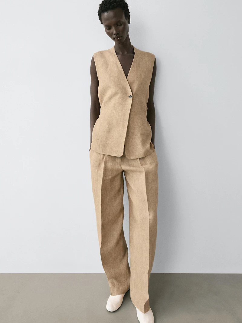 Veste sans manches croisée lin
